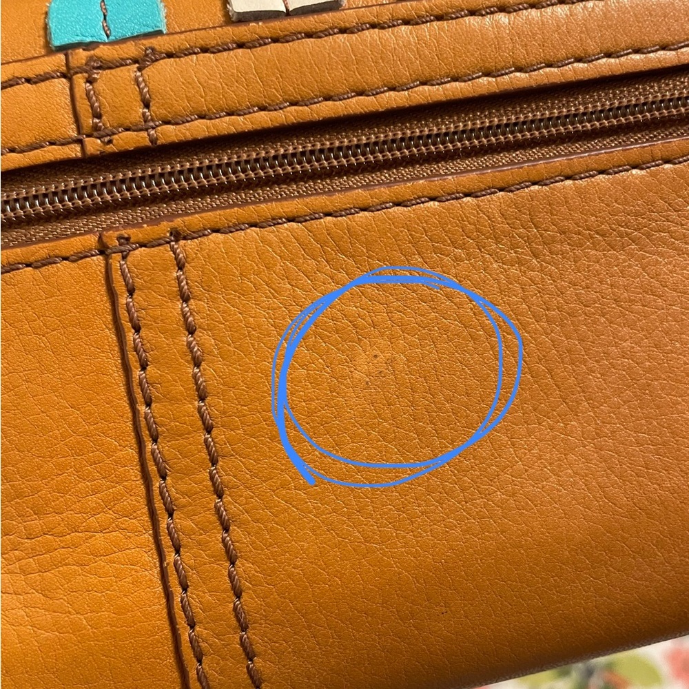 Large Fossil Clutch Wallet Genuine Leather Brown Teal Blue - Picture 10 of 10